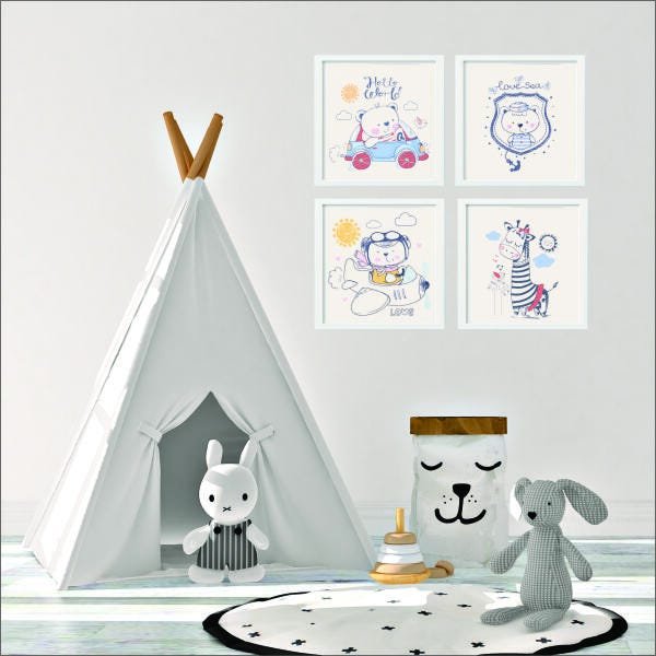 Quadro decorativo bebê menino ( elefante, urso, girafa ) - 3
