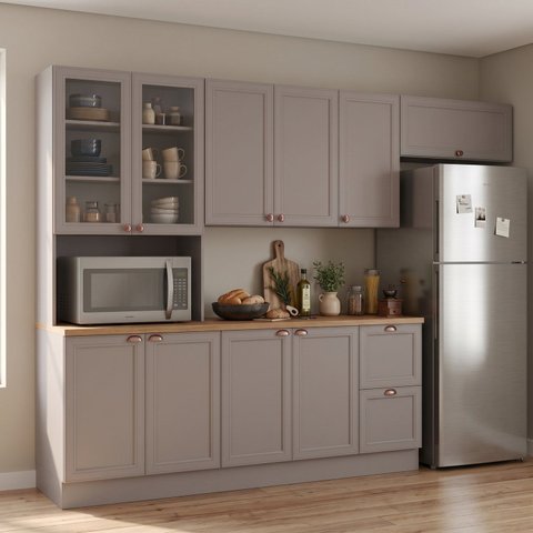 Cozinha Compacta 2 Peças 4 Portas 3 Gavetas 200cm com Tampo