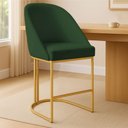 Ver imagem 2 de Banqueta Alta Bela Suede Verde Base Metálica Industrial Dourado - Pallazio