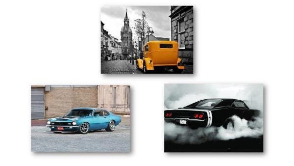 Quadros Decorativos Carros 20X26Cm Em Metal 3 Peças - 1