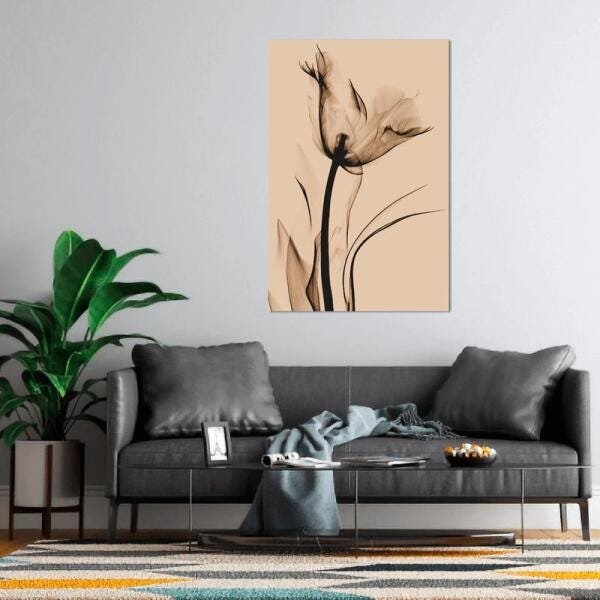Quadro Flor Em Raio X Vertical Para Decoração Corredor Sala - 1