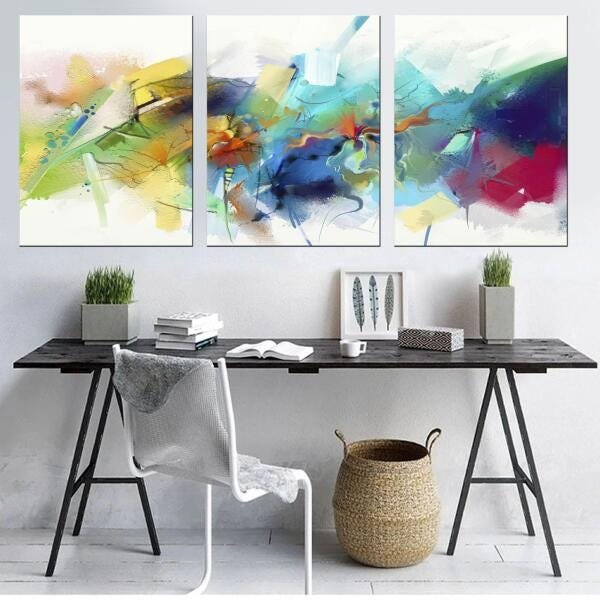 Quadro Abstrato Decorativo Colorido Moderno Sala 3 Peças - 5