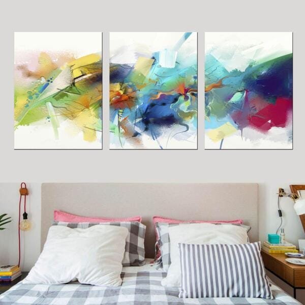 Quadro Abstrato Decorativo Colorido Moderno Sala 3 Peças - 4