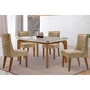 Ver imagem 1 de Conjunto: Mesa de Cozinha Londrina Tampo c/ Vidro Curvo 120cm 4 Cadeiras Dafne Madeira Naturale/Off