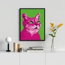 Ver imagem 1 de Quadro Decorativo Gato Rosa Pop Art 45x34cm - com Vidro:madeira Branca
