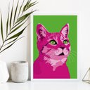 Ver imagem 2 de Quadro Decorativo Gato Rosa Pop Art 45x34cm - com Vidro:madeira Branca