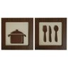 Kit 2 Quadros Decorativos Panela Talheres Marrom Em Relevo - 1