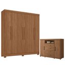 Ver imagem 1 de Guarda Roupa Casal 6 Portas Toledo e Cômoda Havana Master com Rodizio Jatobá Acetinado - Santos
