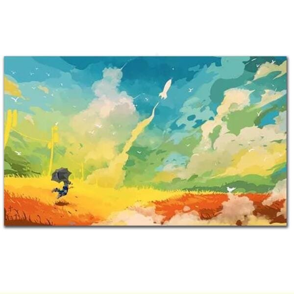 Quadro Abstratos Criança Guarda-Chuva Para Sala E Quarto - 1