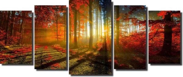 Quadro Decorativo Floresta Laranjada 5 Peças 160X70 - 1