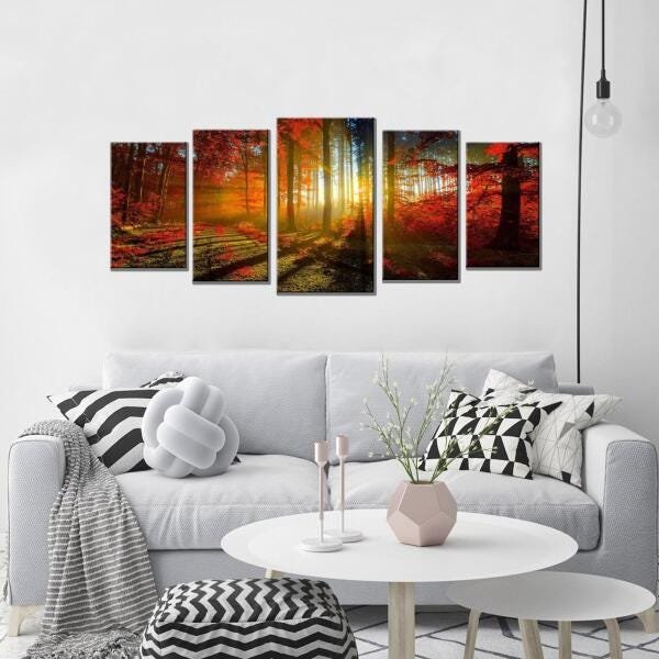 Quadro Decorativo Floresta Laranjada 5 Peças 160X70 - 4