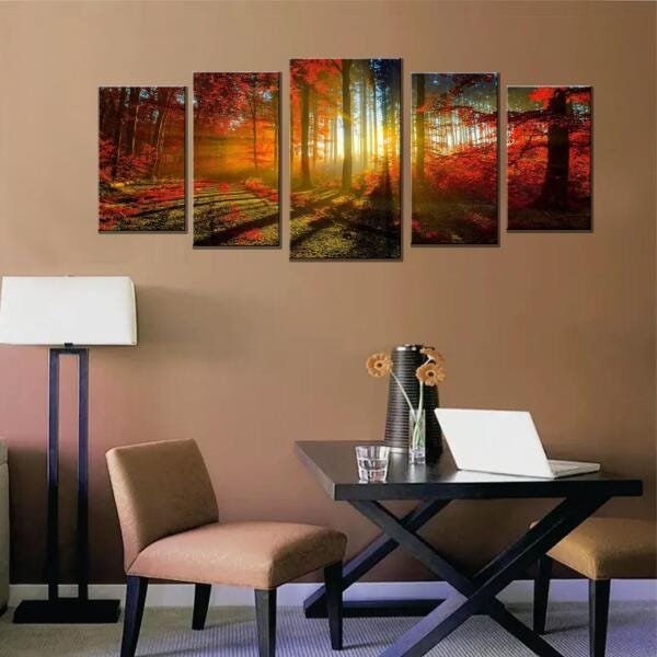 Quadro Decorativo Floresta Laranjada 5 Peças 160X70 - 2