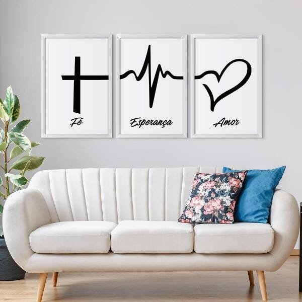 Quadro Fé Esperança E Amor Decorativo Moderno Sala Moldura - 1