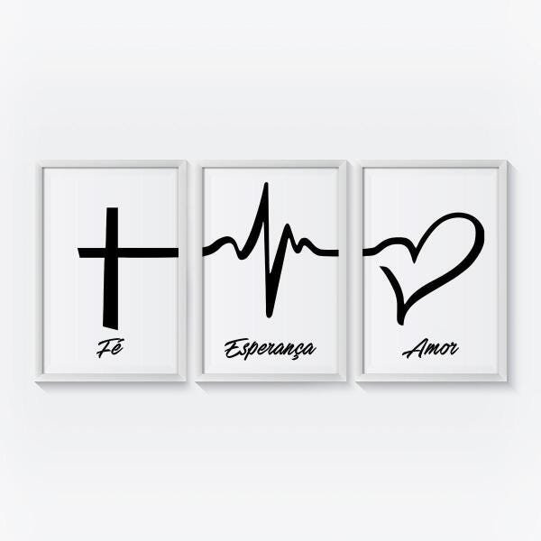 Quadro Fé Esperança E Amor Decorativo Moderno Sala Moldura - 2