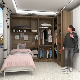 Quarto de Canto Solteiro com Guarda Roupas Cabeceira e Mesa de Cabeceira Paris Luciane Móveis - 3