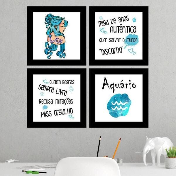 Quadros Decorativos 4 Quadros 19X19Cm Cada Signo Aquário - 2