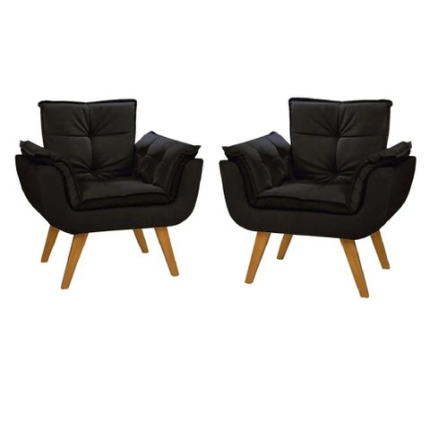 Kit Poltrona Decorativa Mona Luxo Suede Preta Recepção