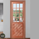 Ver imagem 1 de Porta de Madeira Maciça Modelo Couro e Vidro 214 (a) X 87 (l) Montada