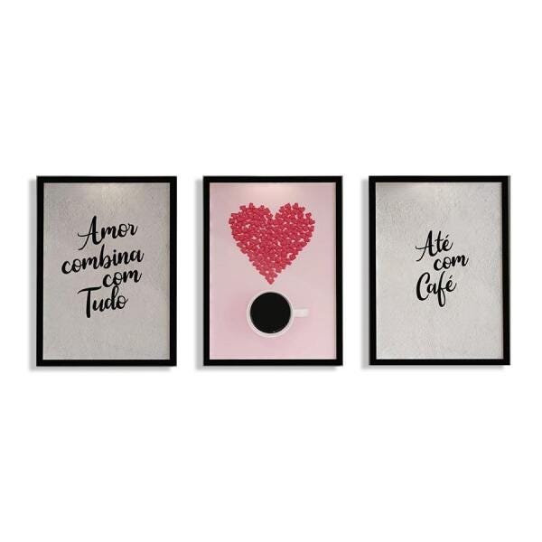 Trio Quadros Decorativos Amor Café Cozinha - 2