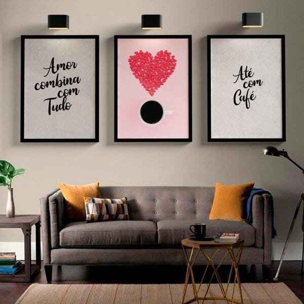 Trio Quadros Decorativos Amor Café Cozinha - 1