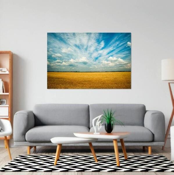 Quadro Horizonte Nuvens No Campo Quarto Sala Hall 90X60 - 2