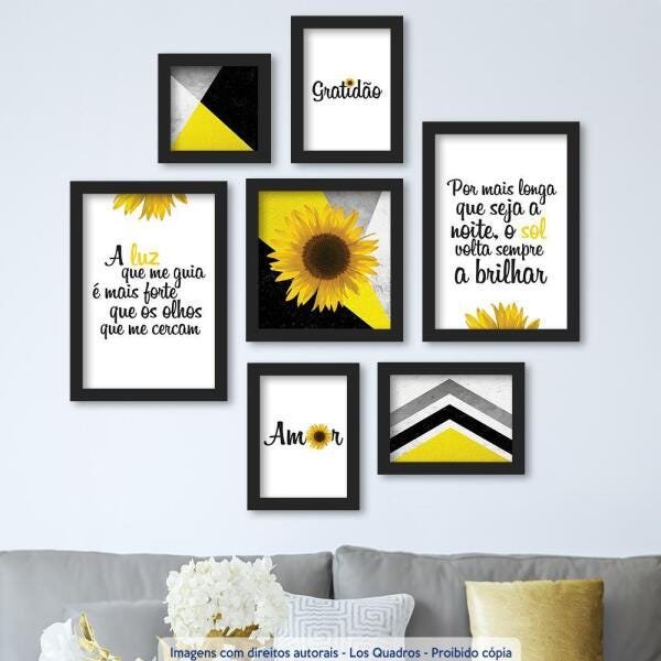 Kit 7 Quadros Decorativos Girassol Frases - 2