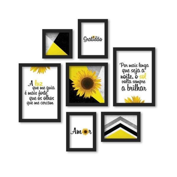 Kit 7 Quadros Decorativos Girassol Frases - 1