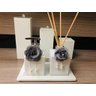 Kit Banheiro Organizador Porta Escovas Cotonetes Difusor Prata Branco - 1