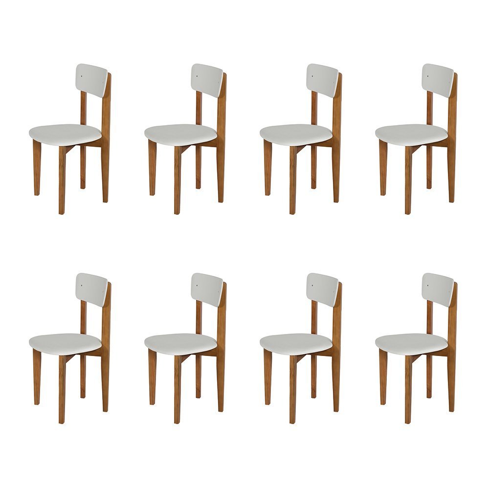 Kit 8 Cadeiras em Madeira Maciça Elisa para Sala de Jantar Off-white - 1