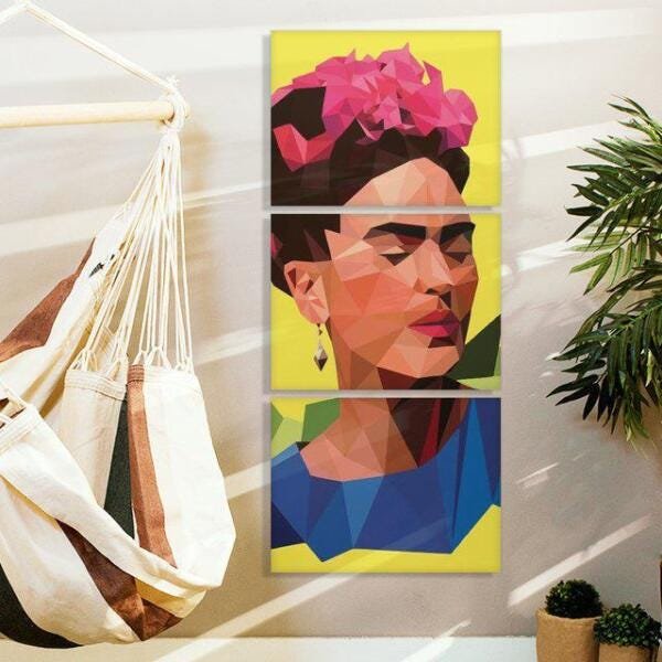 Quadro Frida Kahlo Colorido Geometrico Decorativo 50X125 - 2
