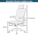 Ver imagem 6 de Cadeira Escritório Presidente Luna Domann Design Assento Tecido Preto Tela Mesh Base Metal