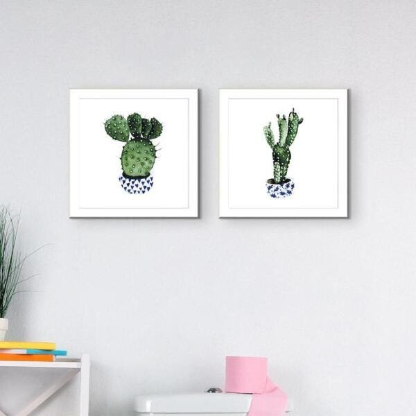 Kit 2 Quadros Decorativos Madame Capricho Cactus 30 Cm - 1