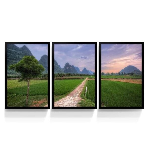 Quadro Paisagem Agricultura Natureza Conjunto 3 Peças - 1