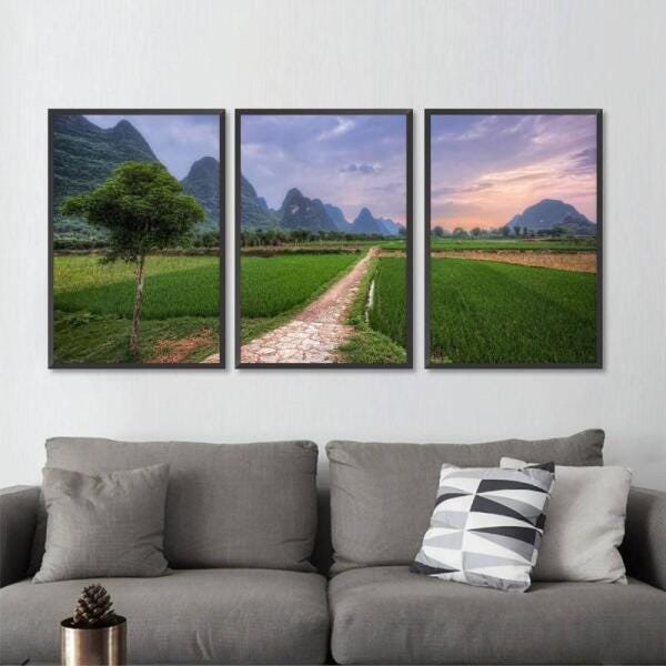 Quadro Paisagem Agricultura Natureza Conjunto 3 Peças - 2