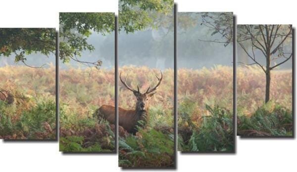 Quadro Decorativo Paisagem Cervo 5 Peças Para Sala M4 - 1