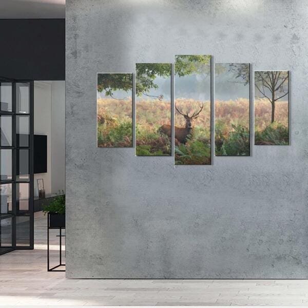 Quadro Decorativo Paisagem Cervo 5 Peças Para Sala M4 - 2