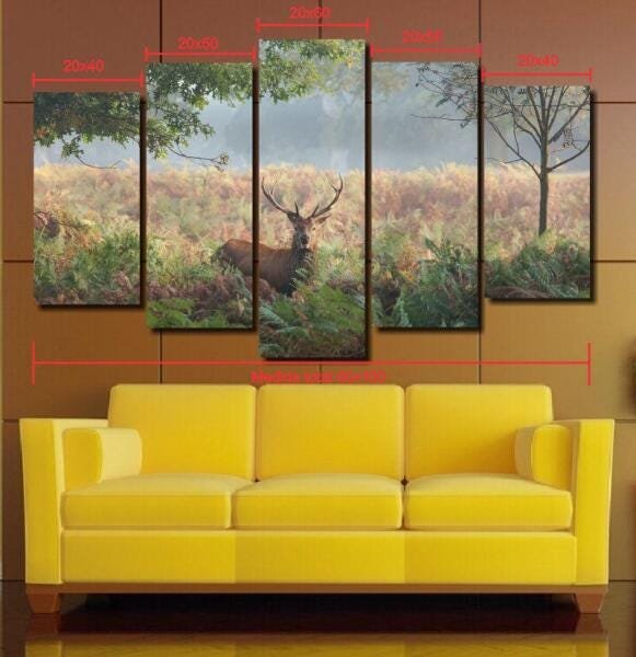 Quadro Decorativo Paisagem Cervo 5 Peças Para Sala M4 - 5