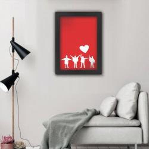 Quadro The Beatles Pose Coração Branco Fundo Vermelho A3 - 1