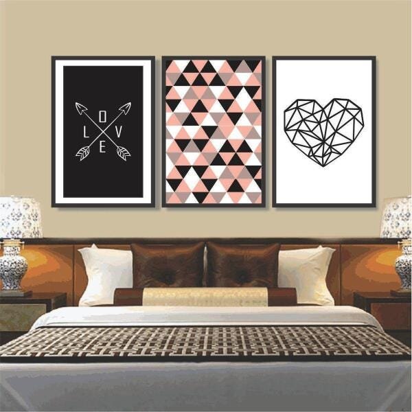 Quadro Decorativo Mosaico Amor Love Moldura Preta 60X120 Cm - 3