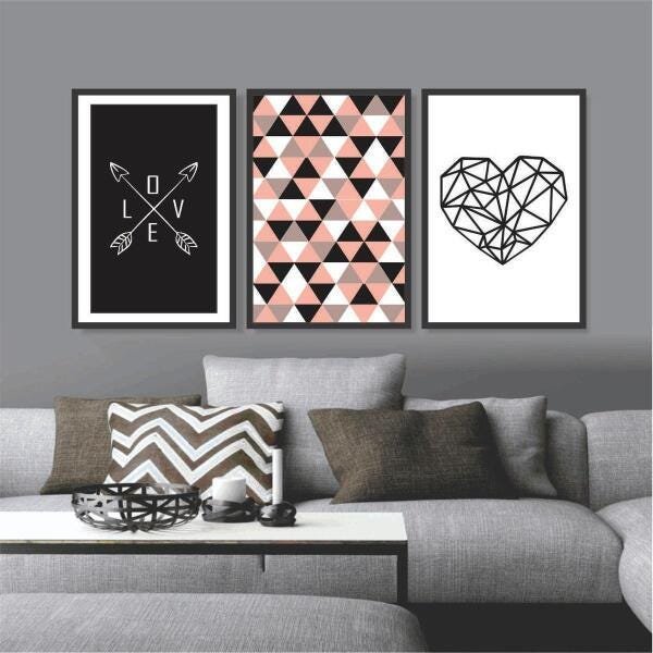 Quadro Decorativo Mosaico Amor Love Moldura Preta 60X120 Cm - 2