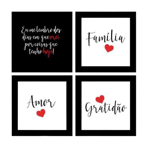 Quadros Decorativos 4 Quadros 19X19Cm Família Amor Gratidão - 1