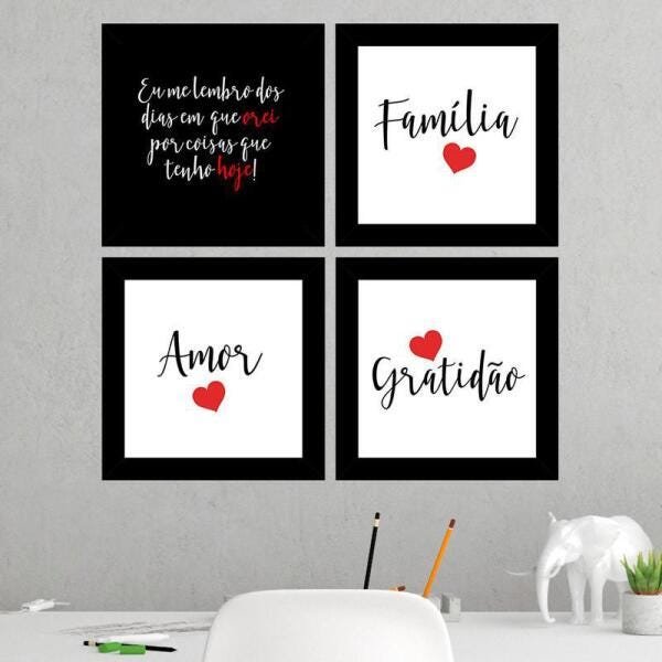 Quadros Decorativos 4 Quadros 19X19Cm Família Amor Gratidão - 2