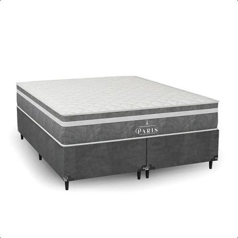 Cama Box Queen Cinza + Colchão Paris Molas Ensacadas Cinza Suede Cinza/cinza