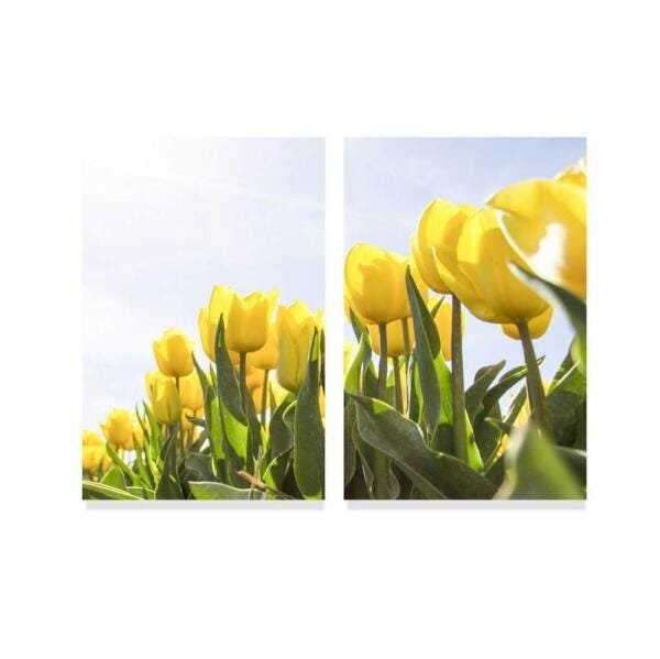 Conjunto 2 Quadros Flores Tulipas Amarelas decorativo Canvas - 1