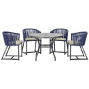Ver imagem 1 de Mesa com 4 Cadeiras de Jantar Roma 100cm e Noronha em Aluminío Preto Corda Nautica Estofado 7 Trama