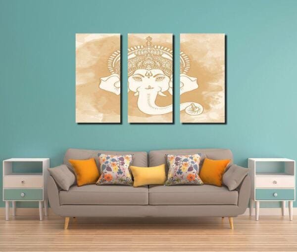 Quadro Decorativo India Deus Ganesh 3 Peças Bege Para Sala - 2