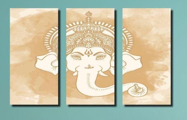 Quadro Decorativo India Deus Ganesh 3 Peças Bege Para Sala - 4