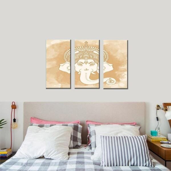 Quadro Decorativo India Deus Ganesh 3 Peças Bege Para Sala - 3