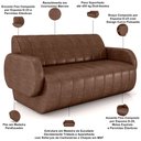Ver imagem 4 de Sofá 3 Lugares Sala Living Orgânico 188cm Fávara K01 Couríssimo Marrom - Lyam Decor