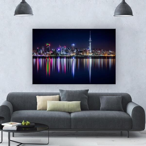 Quadro Decorativo Cidade A Beira Mar A Noite 1 Peça - 4